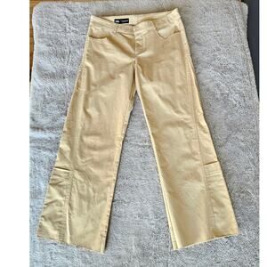 Zara Wide Leg Pants Jeans Tan Frayed Utility Fit  Womens Sz M